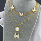 18K gold plated Stainless steel Letter H necklace, Intensity