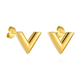18K gold plated Stainless steel Letter V earrings, Intensity