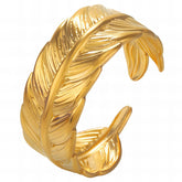 18K gold plated Stainless steel Leafs finger ring, Intensity