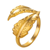 18K gold plated Stainless steel Leafs finger ring, Intensity