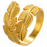 18K gold plated Stainless steel Leafs finger ring, Intensity