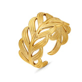 18K gold plated Stainless steel Leafs finger ring, Intensity