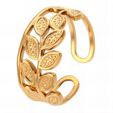 18K gold plated Stainless steel Leafs finger ring, Intensity