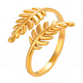 18K gold plated Stainless steel Leafs finger ring, Intensity