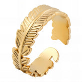 18K gold plated Stainless steel Leaf finger ring, Intensity
