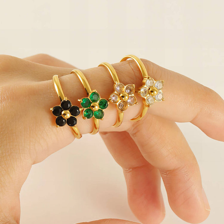 18K gold plated Stainless steel Flower finger ring, Intensity
