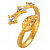18K gold plated Stainless steel Leaf finger ring, Intensity