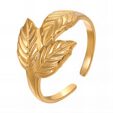18K gold plated Stainless steel Leaf finger ring, Intensity