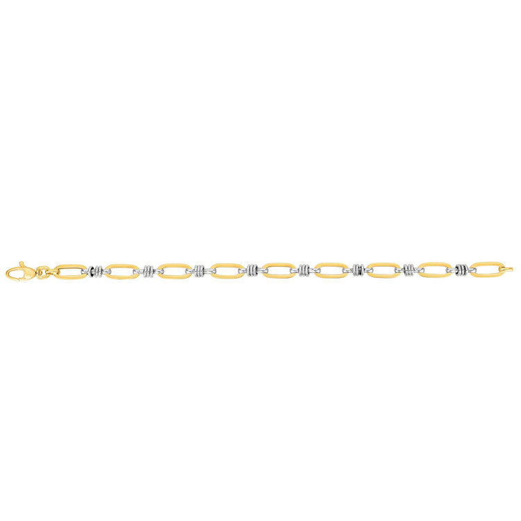 14K Gold Open Oval & Triple Bar Station Heritage Link Bracelet
