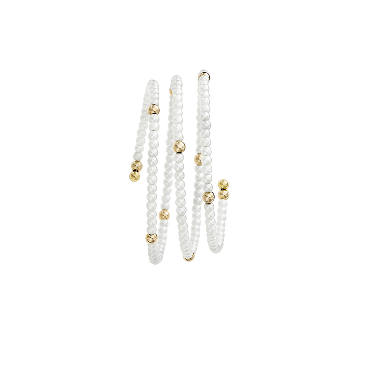 14K Gold Pearl & Polished Bead Coil Bangle