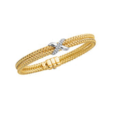 14K Gold .18ct Diamond X Woven Bangle