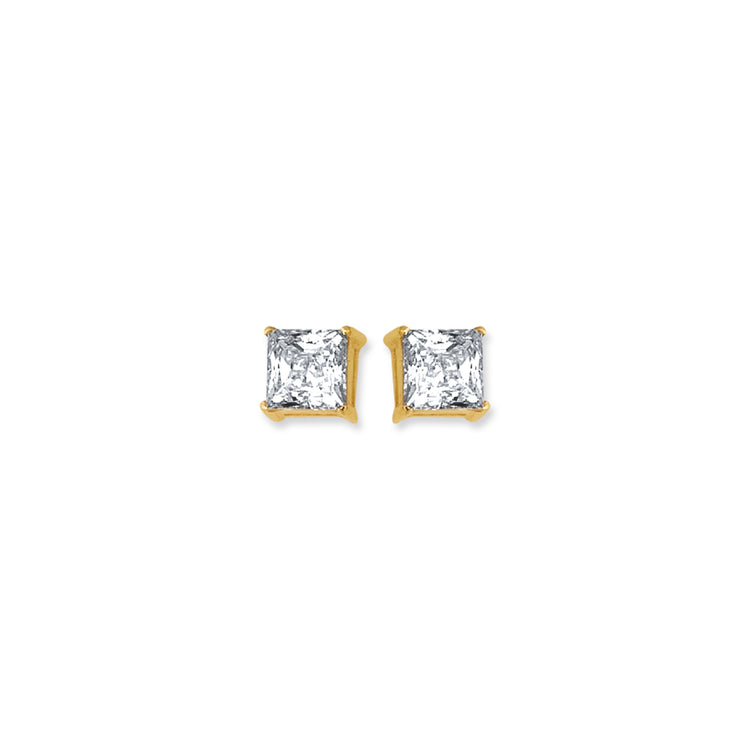 14K Gold 5mm Princess Cut CZ Stud Earring