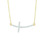 14K Gold .22ct Diamond Side Cross Necklace
