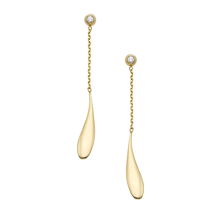 14K Gold Polished Tear Drop Diamond Earrings