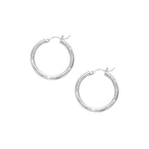 14K White Gold 3mm Diamond Cut & Polished Design Hoop Earring