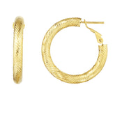 14K Gold 4x20mm Diamond Cut Omega Back Hoop Earring