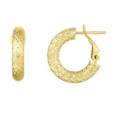 14K Gold 4x10mm Textured Omega Back Hoop Earring