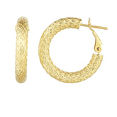 14K Gold 4x15mm Textured Omega Back Hoop Earring