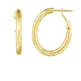 14K Gold Oval Diamond Cut Omega Back Hoop Earring