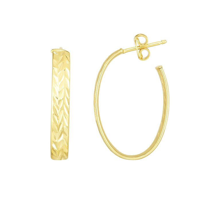 14K Yellow Gold Diamond Cut Hoop Earring