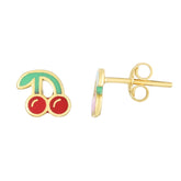 14K Cherry Enamel Earrings