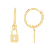 14K Dangle Lock Huggies