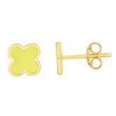 14K Yellow Clover Enamel Earrings