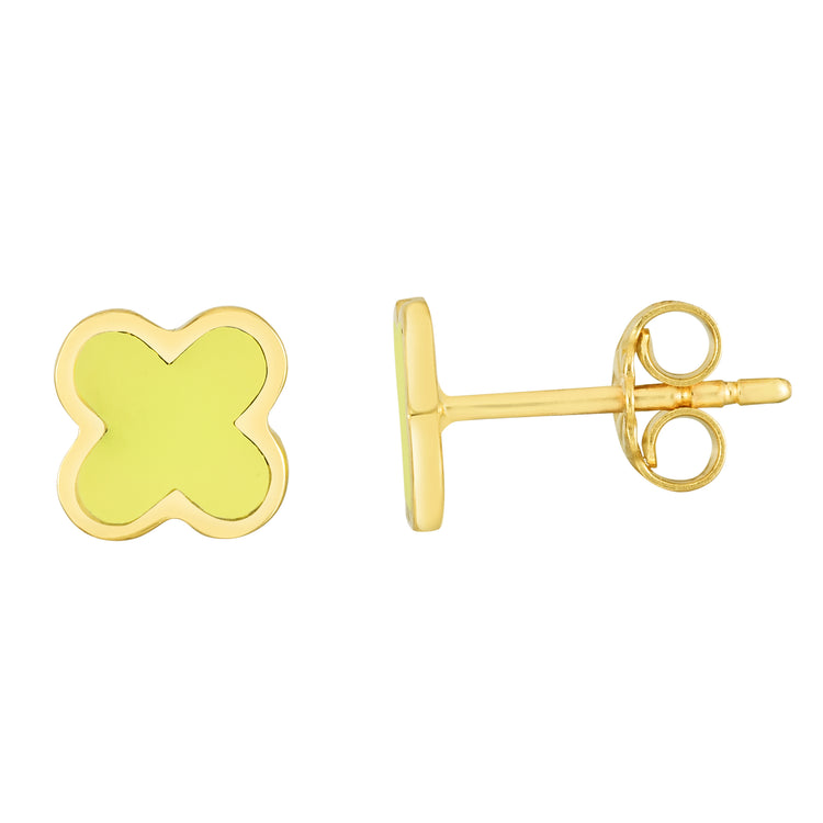 14K Yellow Clover Enamel Earrings