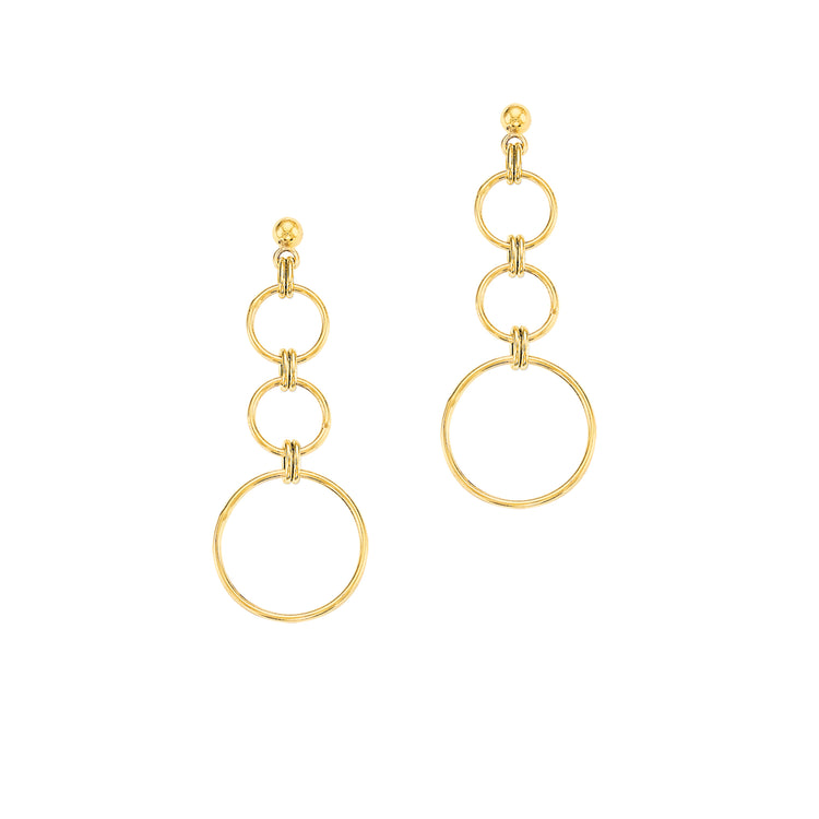 14K Gold Poloished Triple Circle Dangle Earring