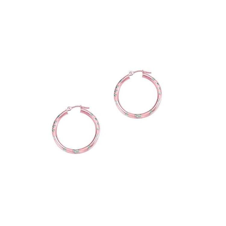14K Rose Gold 3mm Diamond Cut Hoop Earring