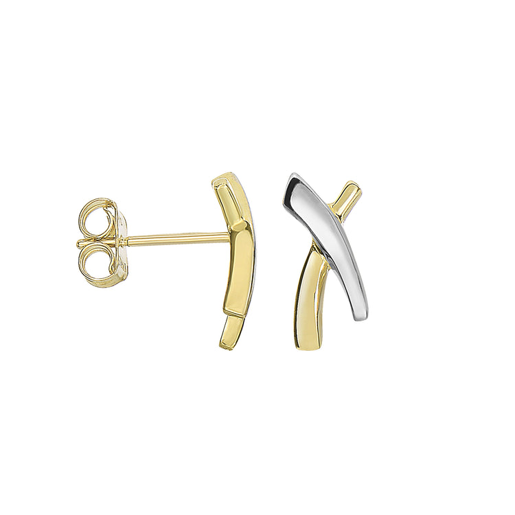 14K Two-tone Gold X Stud Earring