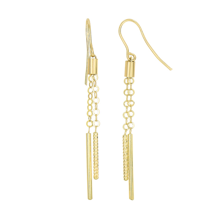 14K Gold Diamond Cut Double Bar Drop Earring