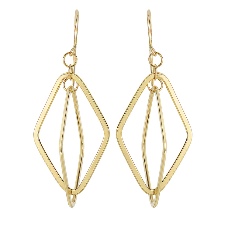 14K Gold Multi-Layered Diamond Shape Dangle Earring