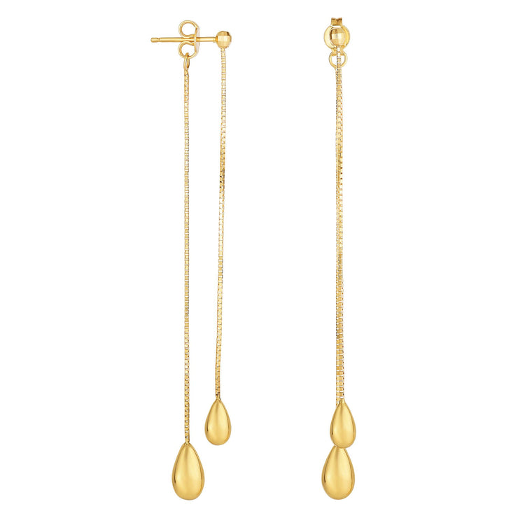 14K Gold Polished Double Tear Drop Linear Drop Earring