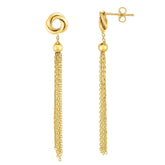 14K Gold Multi Chain with Love Knot Linear Drop Earring