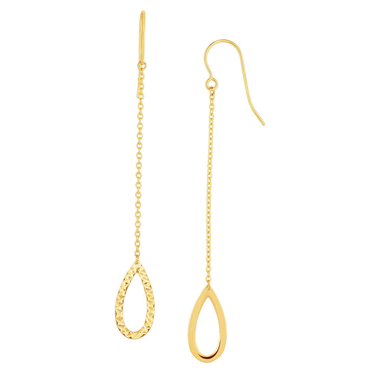 14K Gold Diamond Cut Open Oval Drop Earring