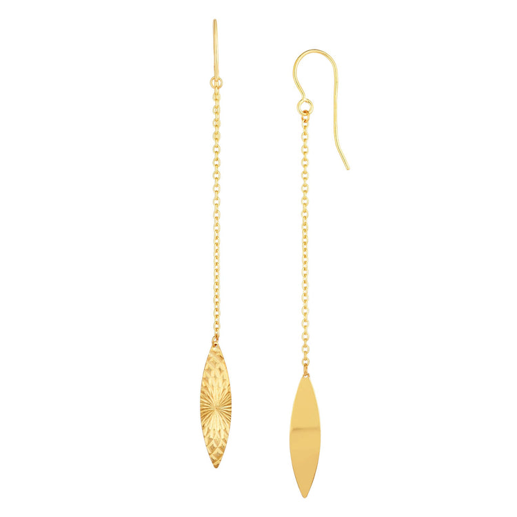14K Gold Diamond Cut Marquis Drop Earring
