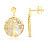 14K Gold Mother of Pearl Tree of Life Earrings