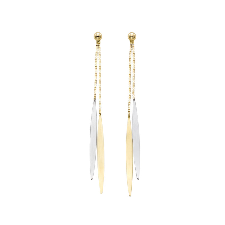 14K Gold Polished Double Oval Linear Drop Earring