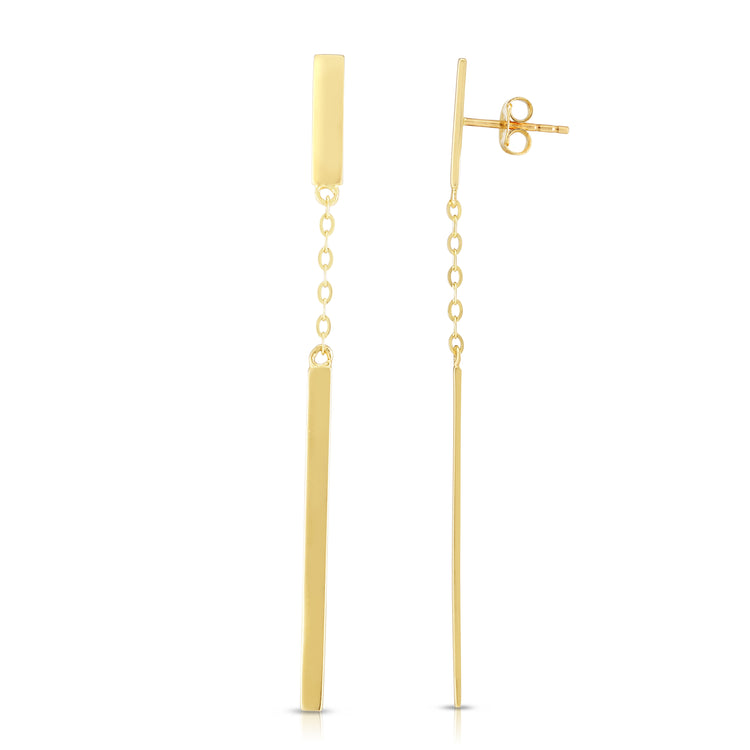 14K Gold Polished Bar Linear Drop Earring