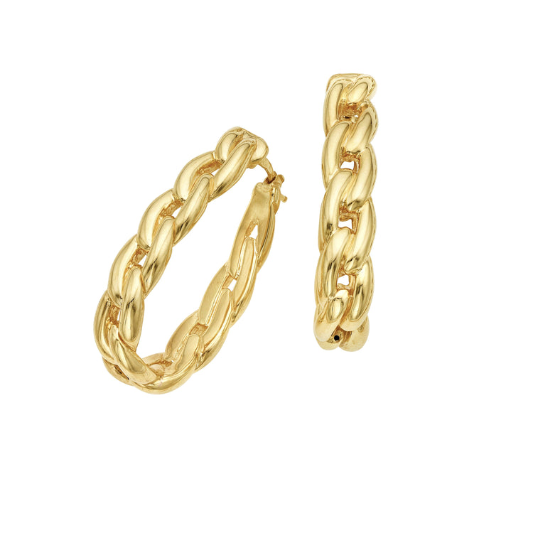 14K Gold Polished Fancy Curb Hoop Earring