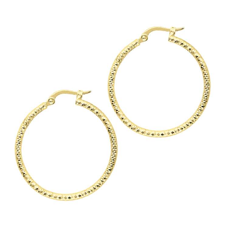 14K Gold Round Diamond Cut Hoop Earring
