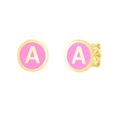 14K Pink Enamel A Initial Studs