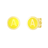 14K Yellow Enamel A Initial Studs