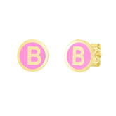 14K Pink Enamel B Initial Studs