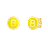14K Yellow Enamel B Initial Studs