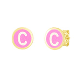 14K Pink Enamel C Initial Studs