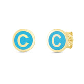 14K Turquoise Enamel C Initial Studs