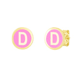 14K Pink Enamel D Initial Studs