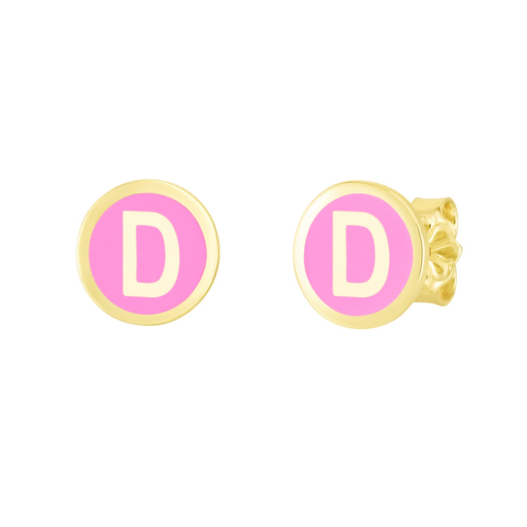14K Pink Enamel D Initial Studs